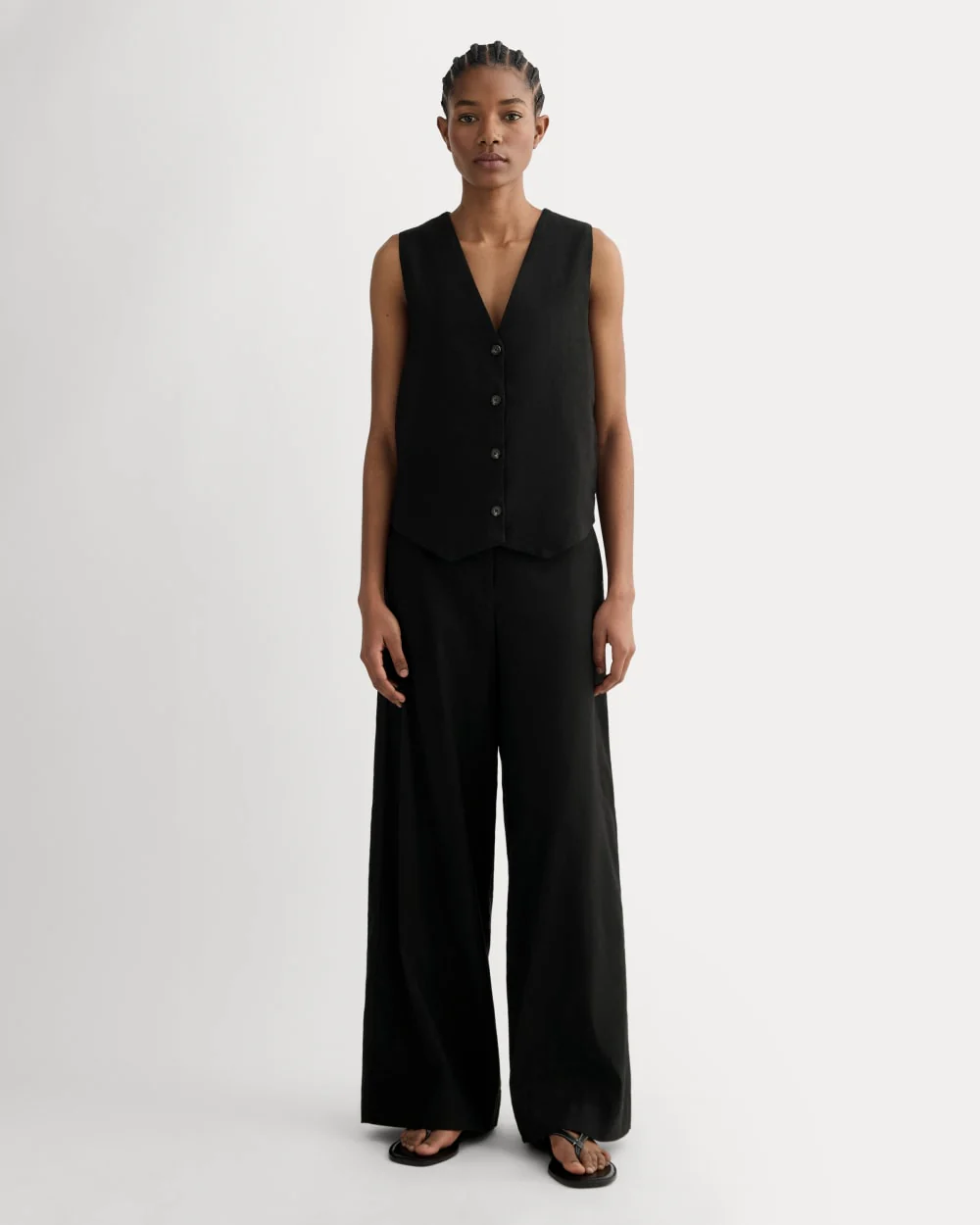 The Wide-Leg Pant in Stretch Linen | Black