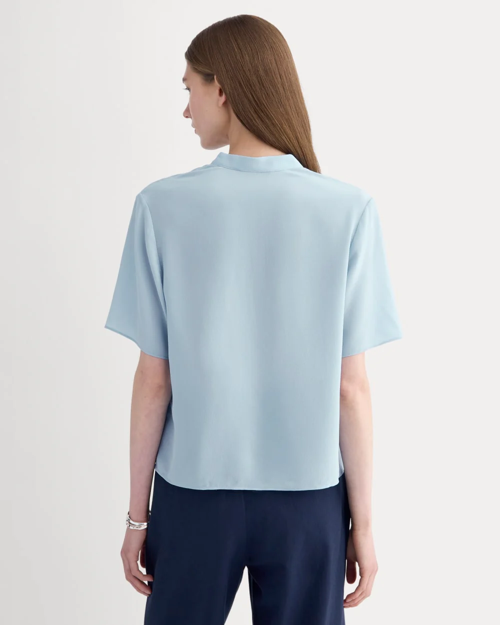 The Popover Top in Washable Silk | Soft Blue