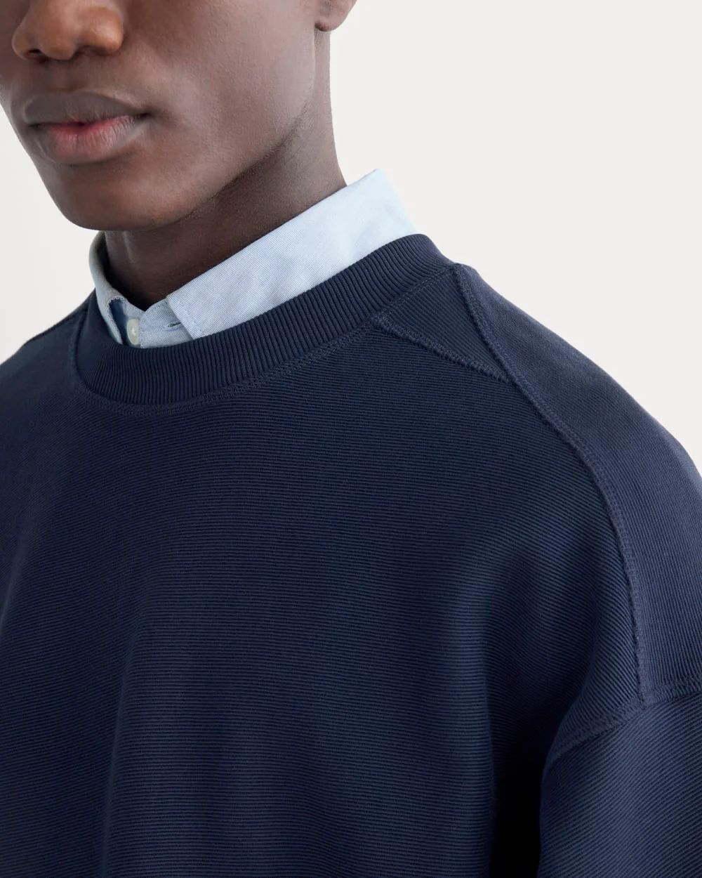 Twill Terry Jacquard Crew Sweatshirt | Navy