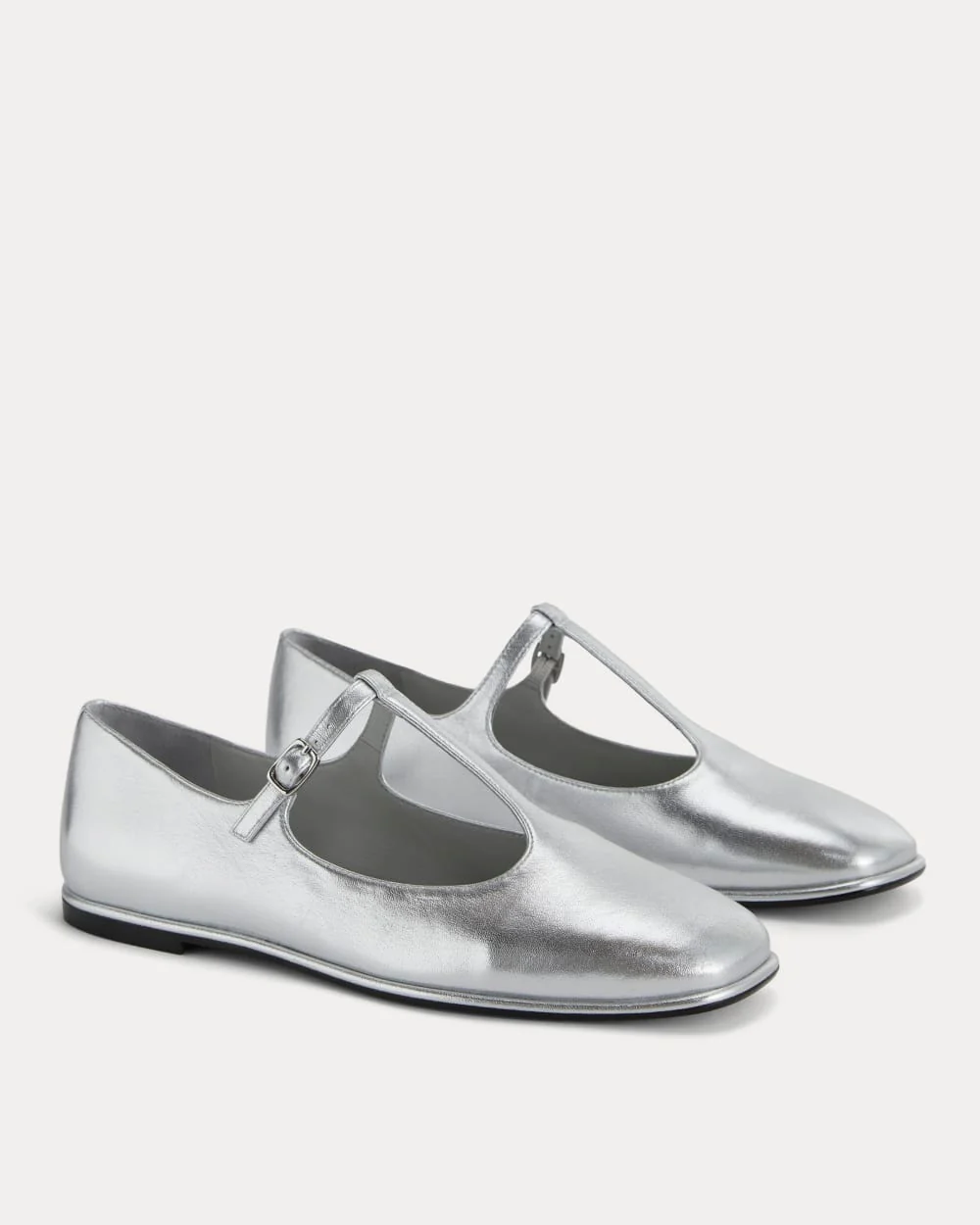The Leather T-Strap Flat | Silver
