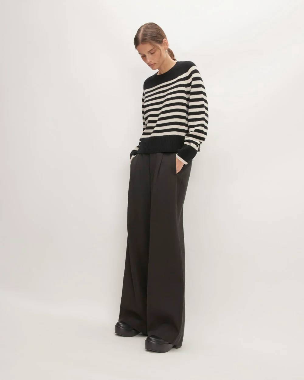 The Boxy Crew in Cashmere | Black / Bone