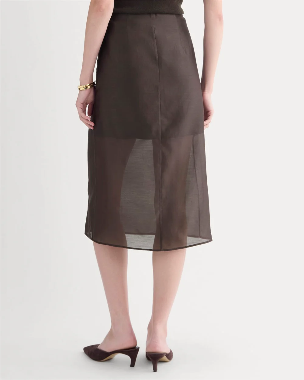 Midi Skirt in Cotton-Silk Organza | Dark Chocolate