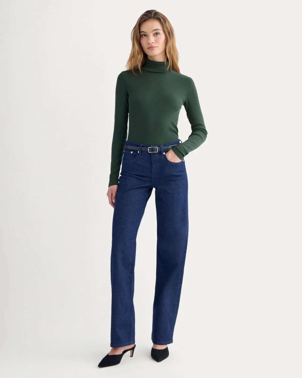 The Luxe Rib Turtleneck | Heathered Dark Sea
