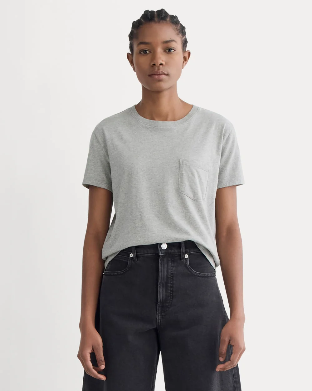 The Box-Cut Tee in Essential Cotton |  Heathered Grey | Pocket
