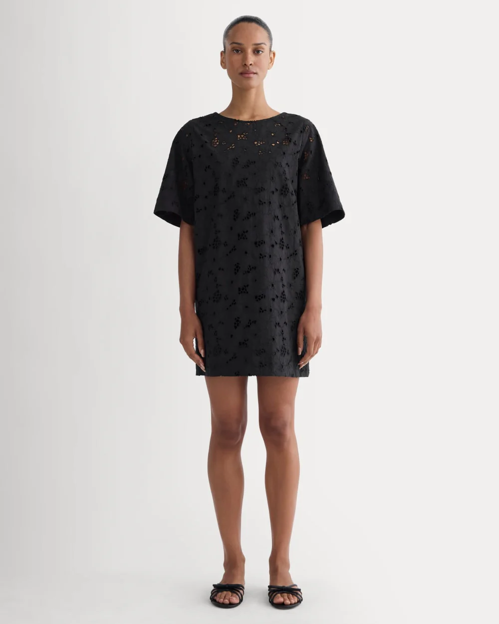 The Eyelet Mini Shift Dress | Black