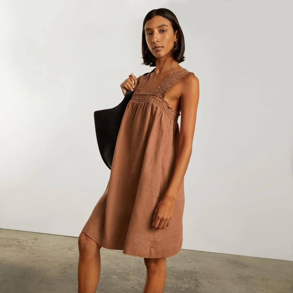 The Smocked Linen Dress | Tawny Brown