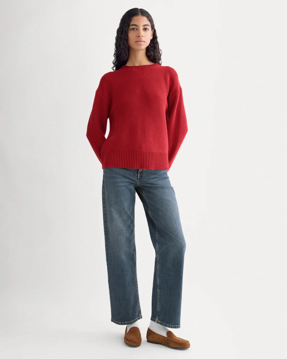 The Cotton Honeycomb Square Crew | Berry Red
