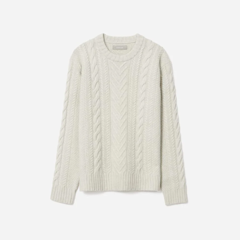 The Felted Merino Cable-Knit Crew | Heathered Oat
