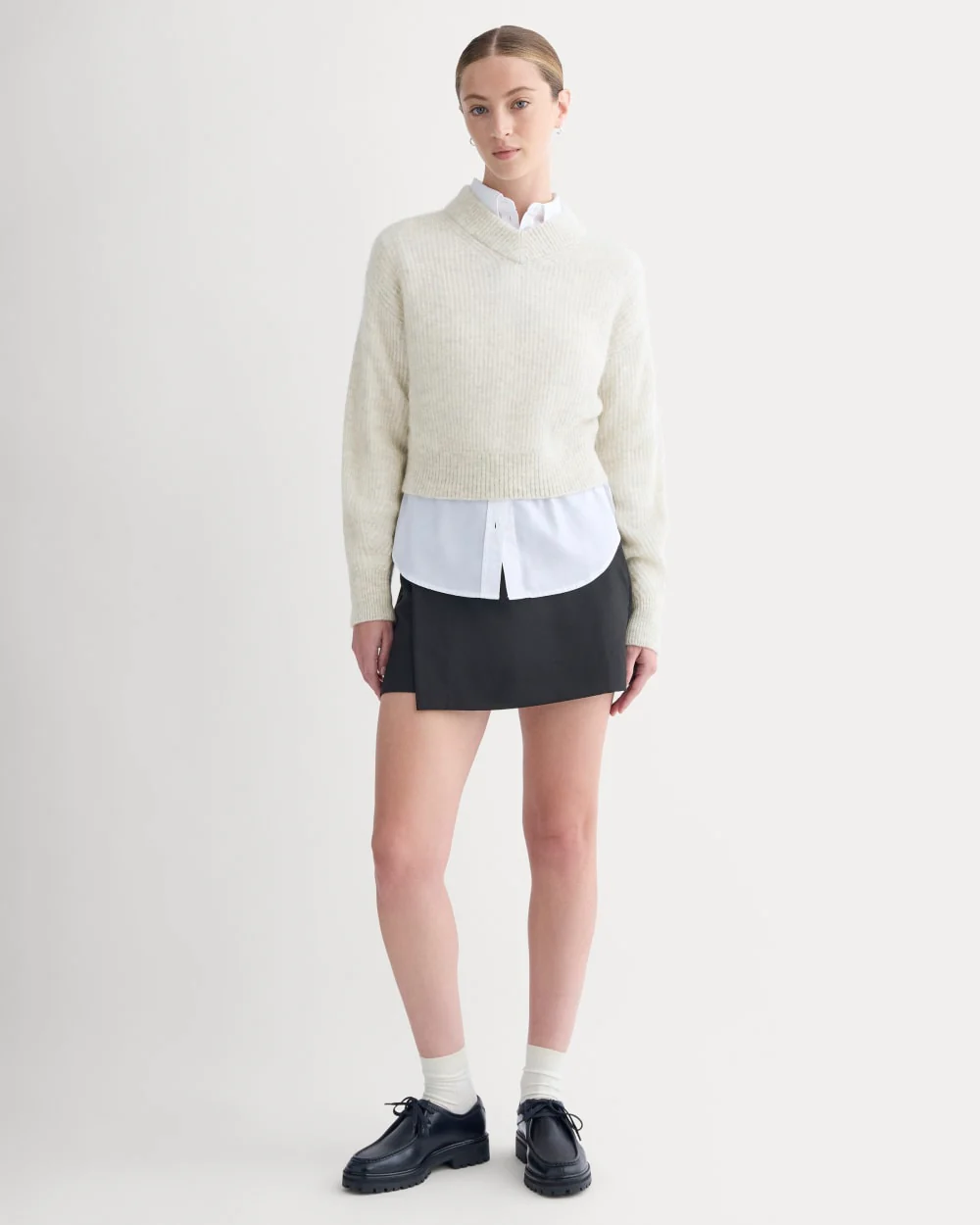 Cropped Cocoon Sweater in Alpaca | Almond