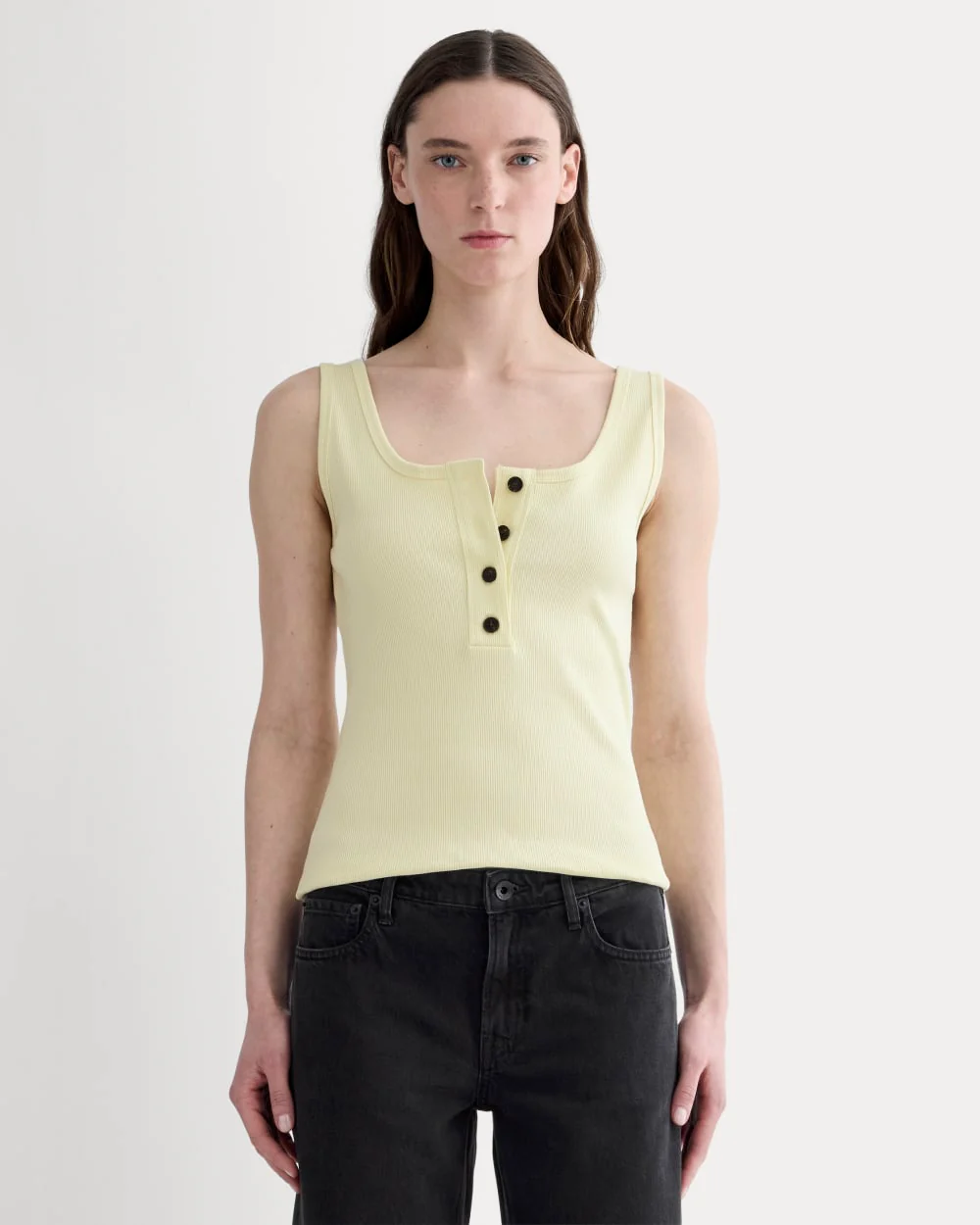 The Selfie Henley Tank | Light Yellow