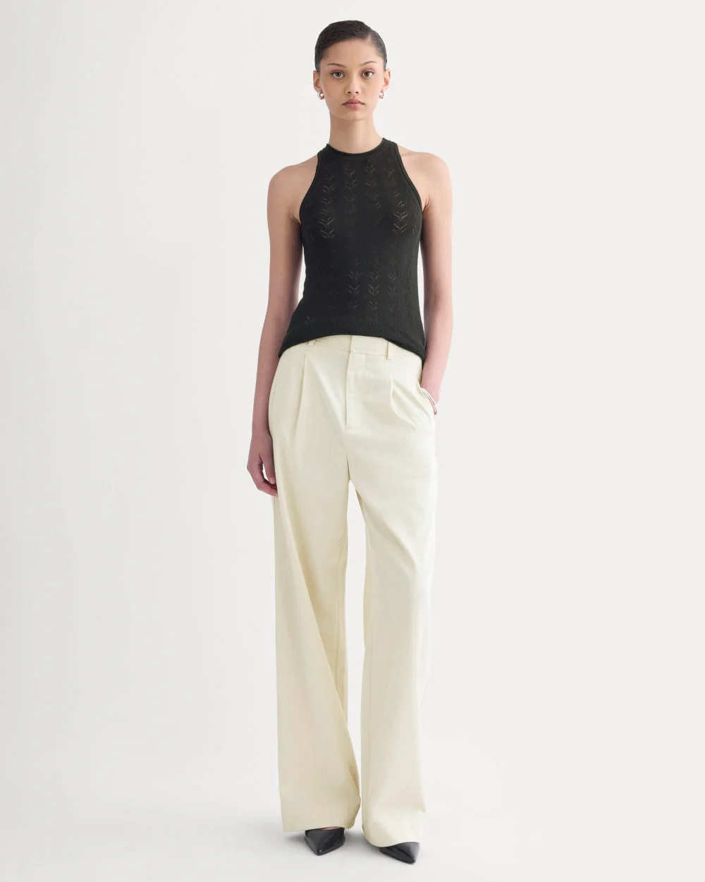 The Pointelle Racerback Tank in Ultrafine Merino | Black