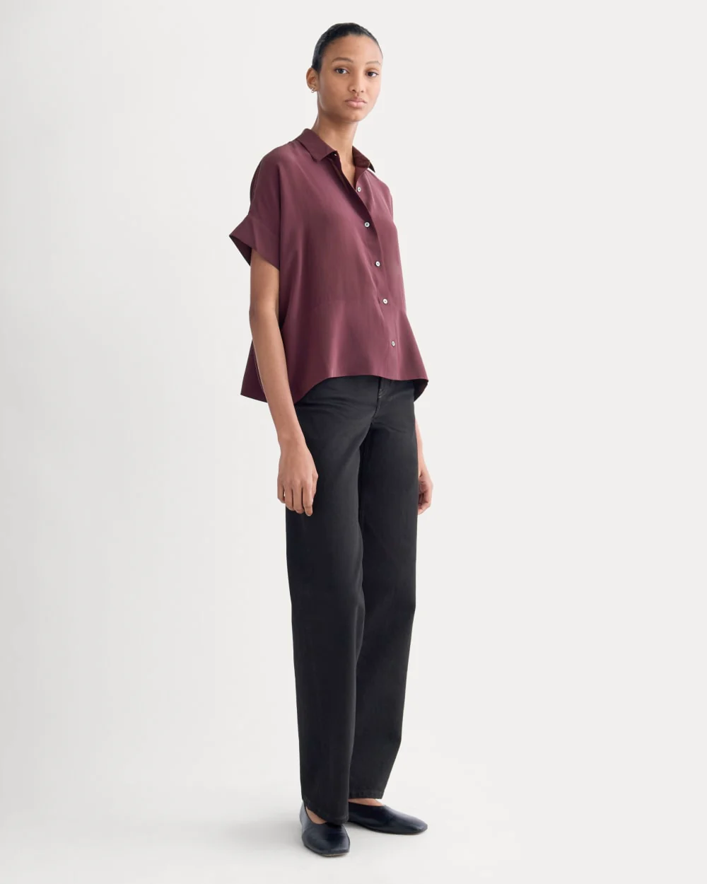The Boxy Shirt in Washable Silk | Deep Plum