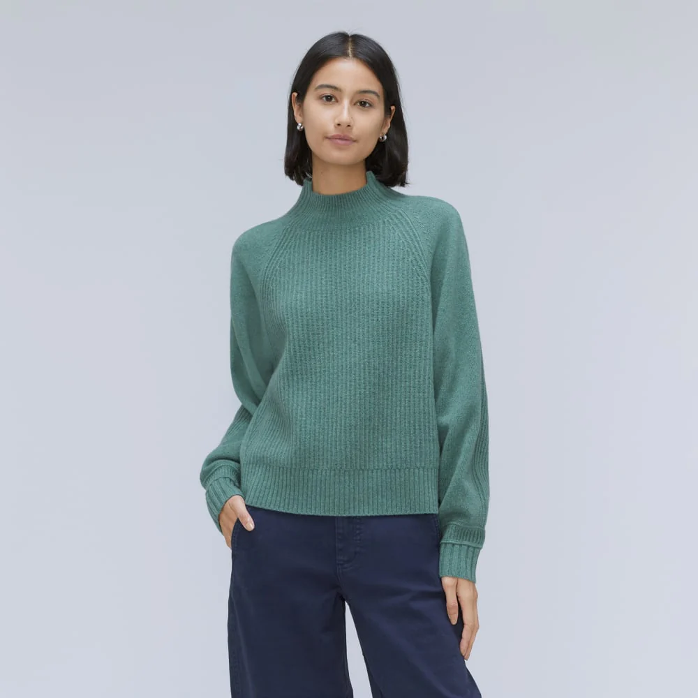 The Cashmere Ribbed Turtleneck | Heathered Dusty Aqua
