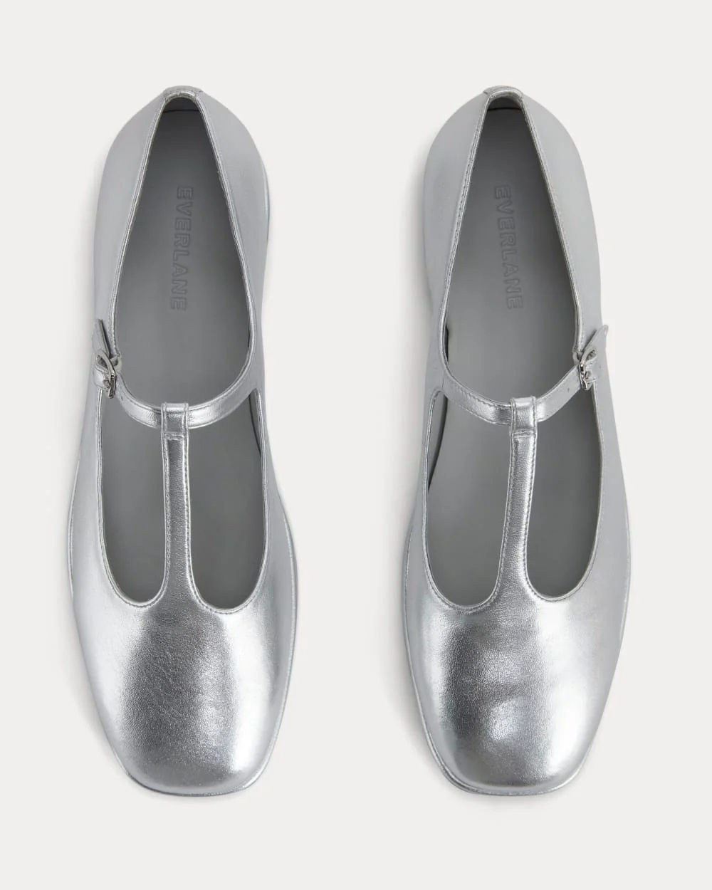 The Leather T-Strap Flat | Silver