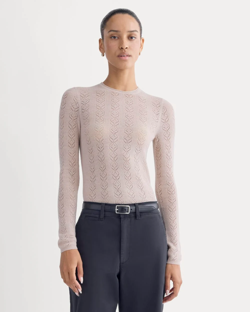 The Pointelle Crew in Ultrasoft Merino | Pale Blush