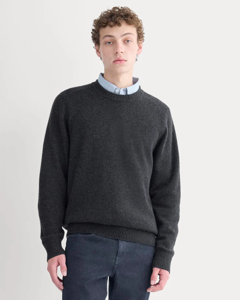 Midweight Cashmere Crew | Heathered Black