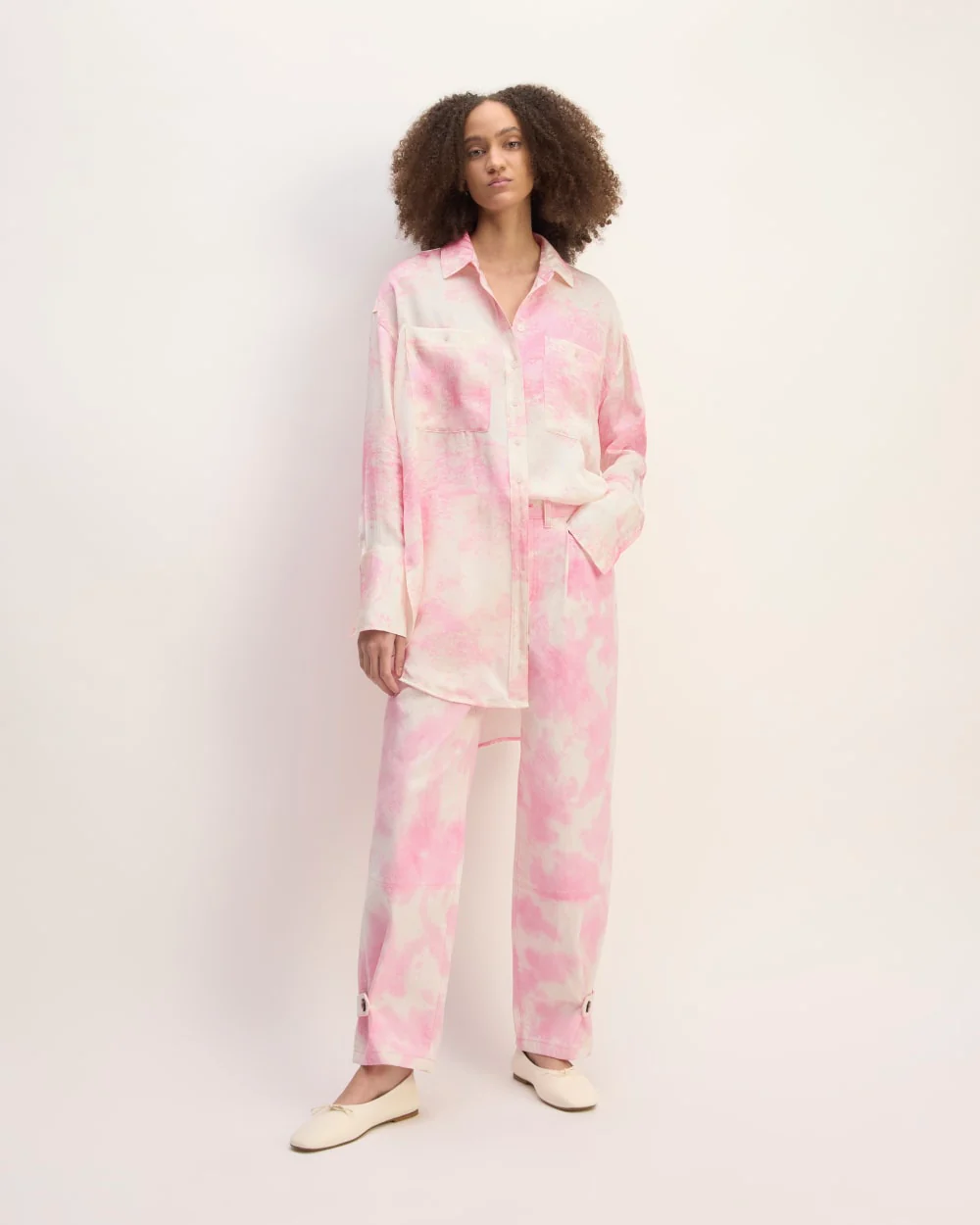 The Everlane x Marques' Almeida Satin Tie-Dye Shirt | Pink Tie-Dye