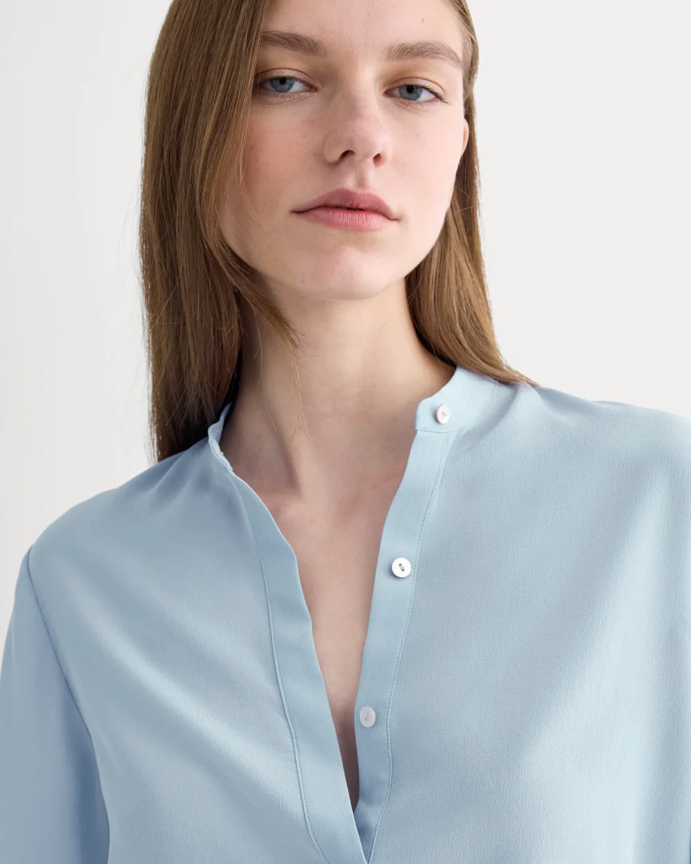 The Popover Top in Washable Silk | Soft Blue