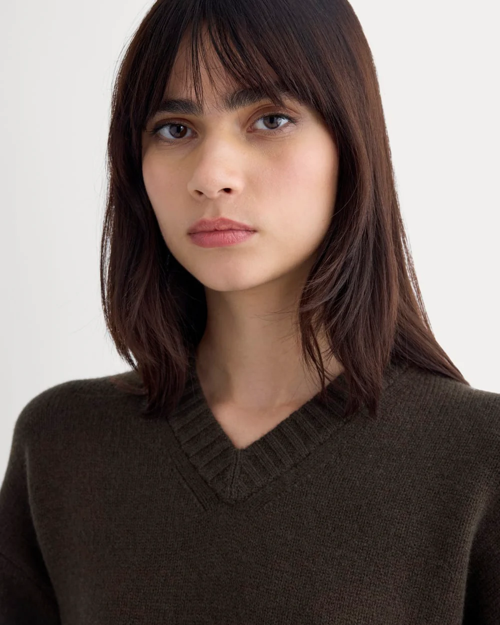 V-Neck Sweater in Extrafine Luxe Merino | Coffee Bean