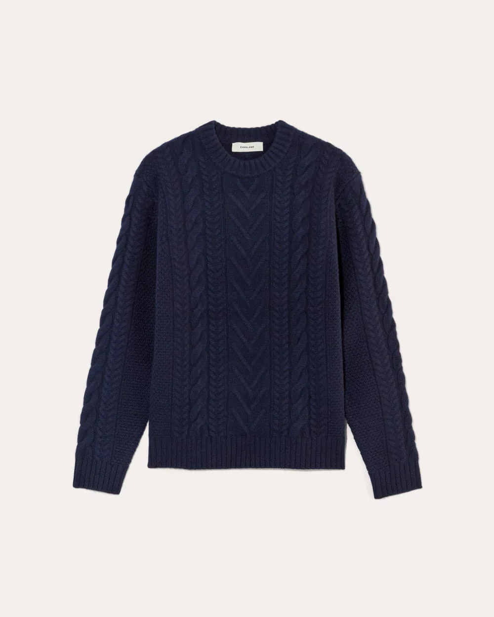 The Felted Merino Cable-Knit Crew | Deep Navy