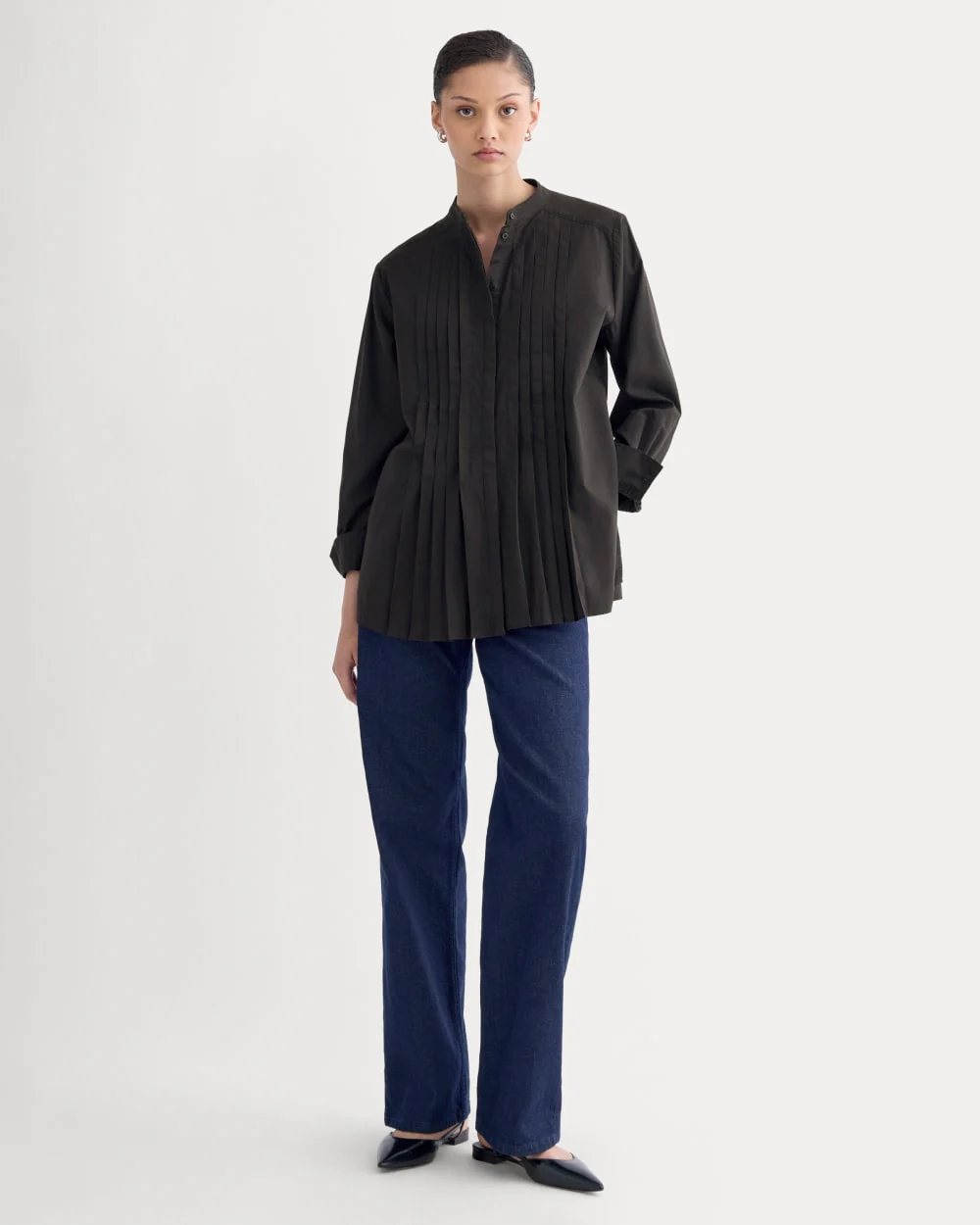 The Pleated Shirt in Silky Cotton | Black