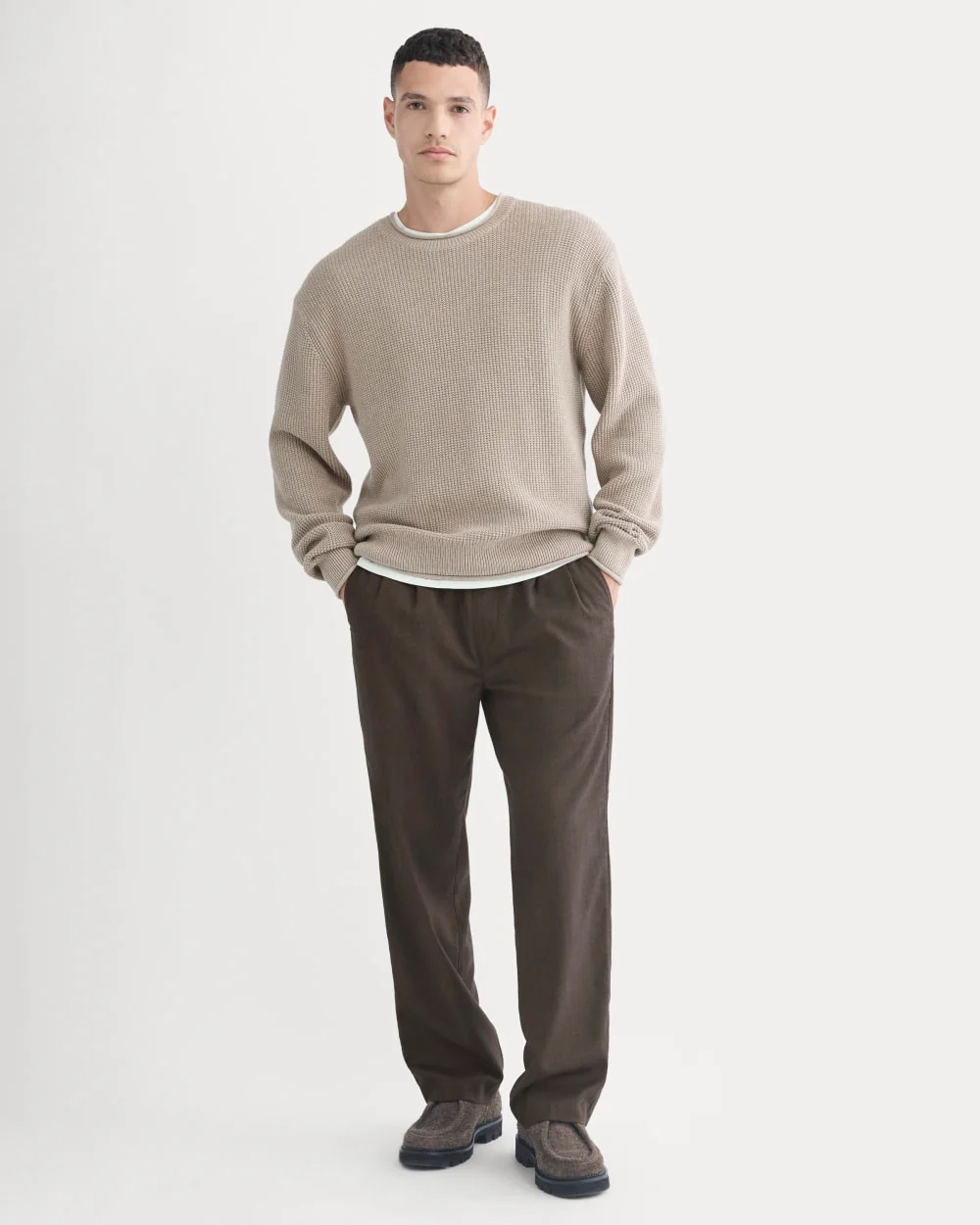 Waffle Rollneck Crew in Everyday Cotton | Heathered Oatmeal