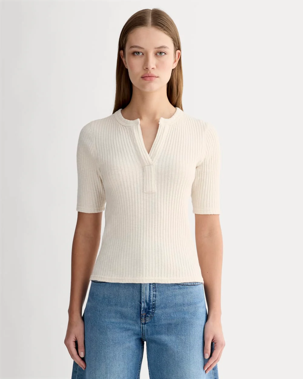The Rib-Knit Short-Sleeve Henley | Bone