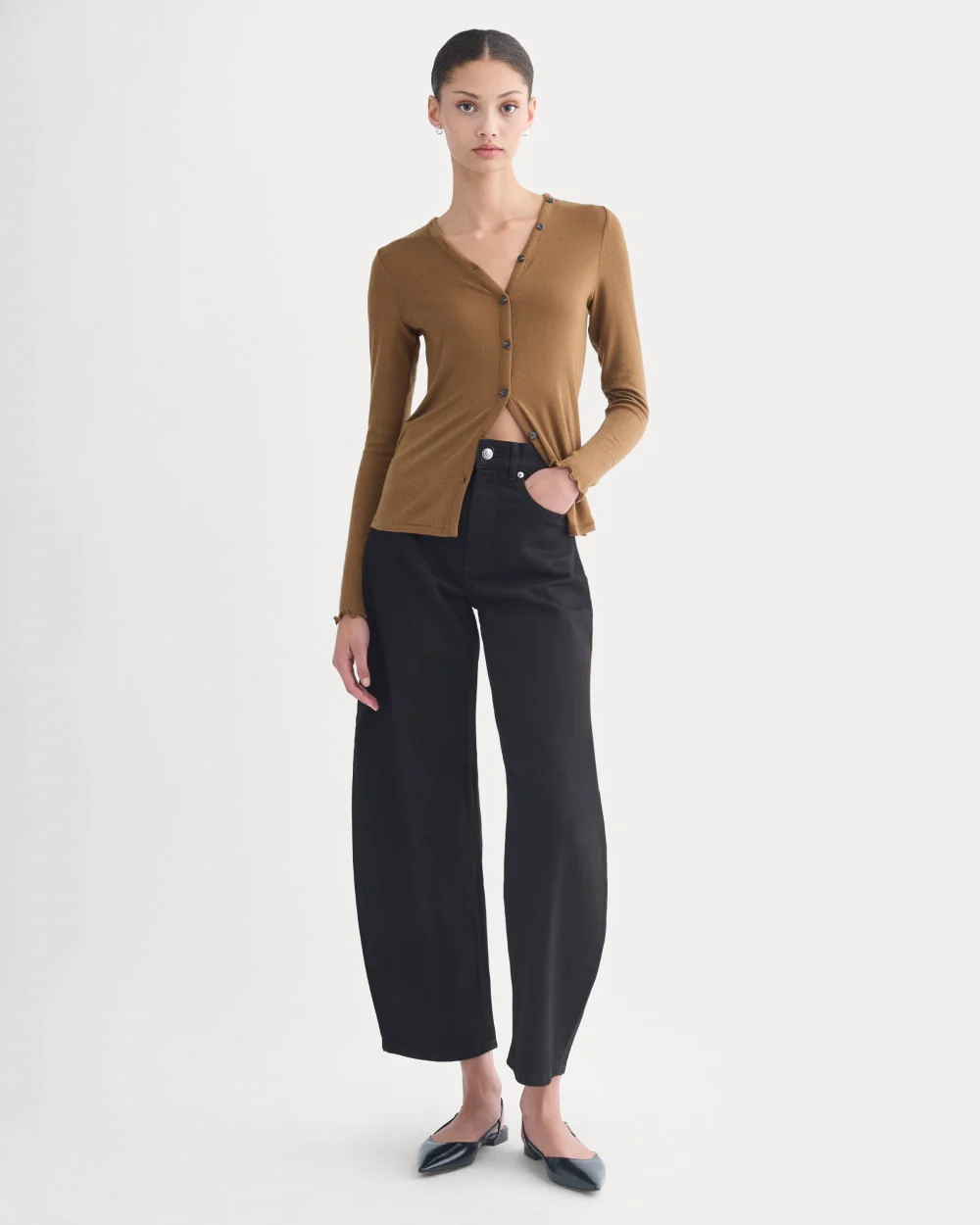 Sheer V-Neck Cardigan in Butterluxe | Toffee