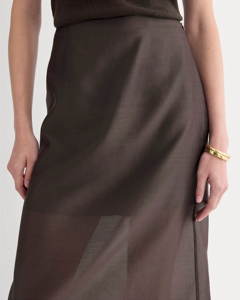 Midi Skirt in Cotton-Silk Organza | Dark Chocolate