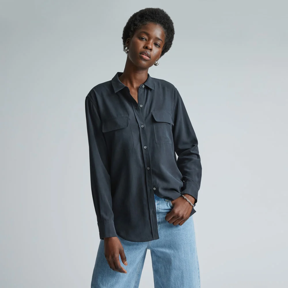 The Washable Silk Relaxed Shirt  | Washed Black