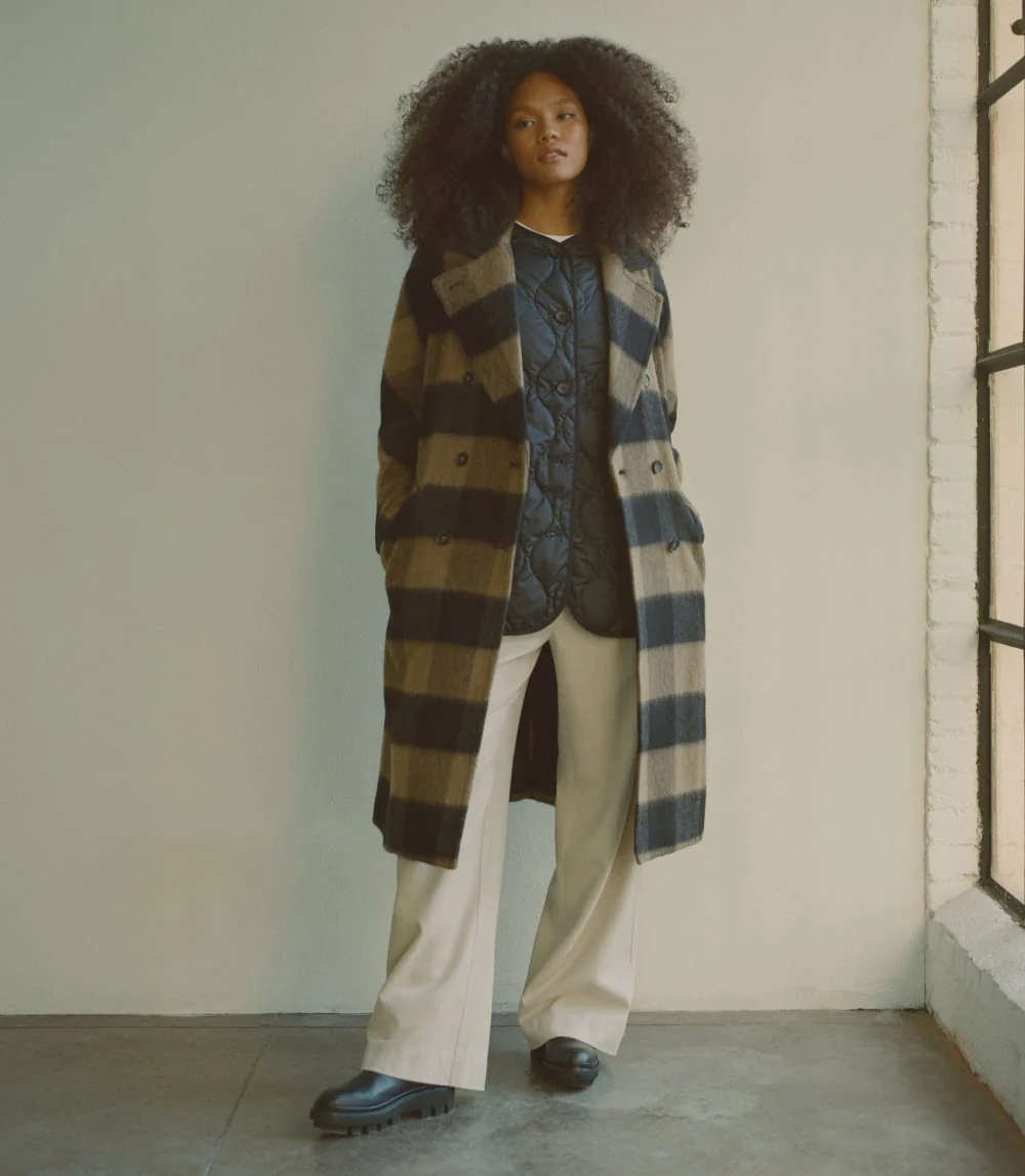 The Brushed Italian ReWool® Peacoat | Camel Buffalo Check