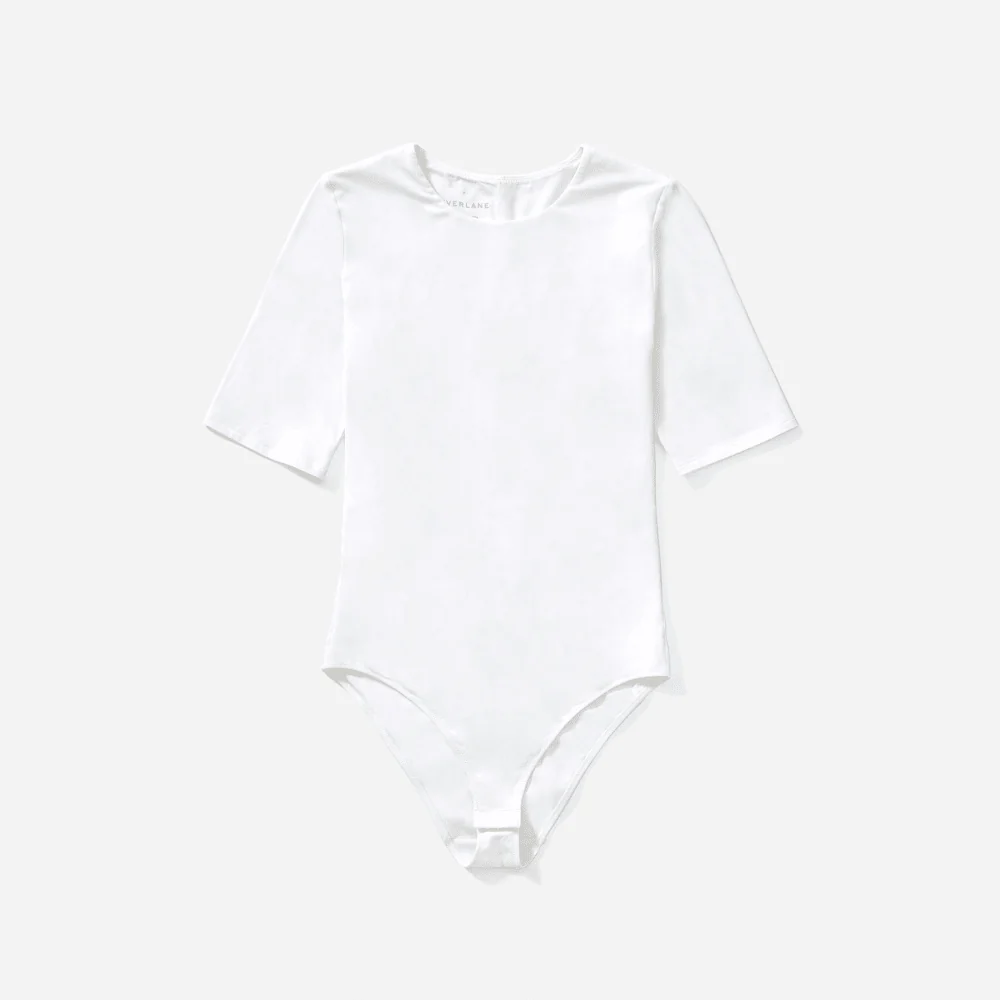 The Short-Sleeve Crew Neck Bodysuit | White | Bikini