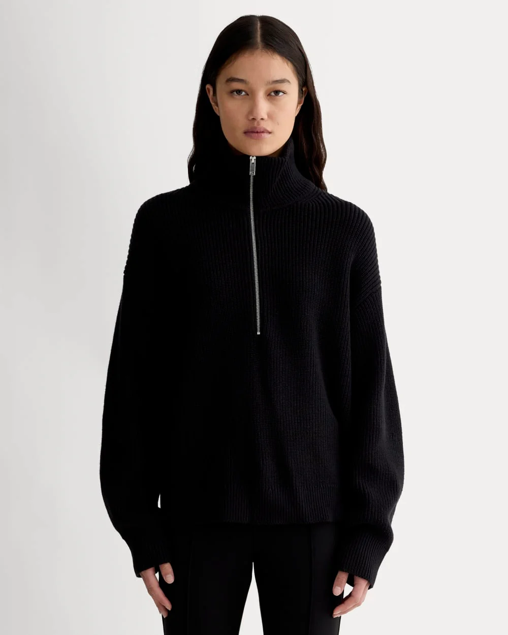 The Half-Zip in Everyday Cotton | Black