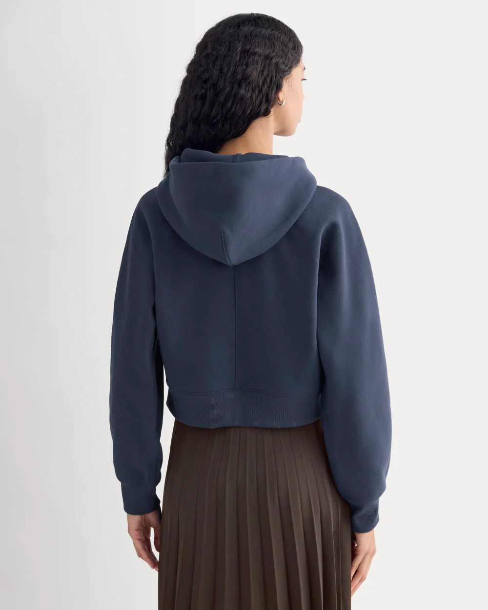 Luxe Fleece Full-Zip Cropped Hoodie | Navy