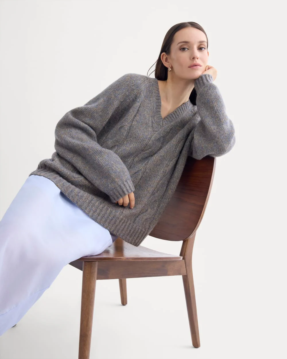 Cloud Cable V-Neck Sweater | Blue Multi Twist