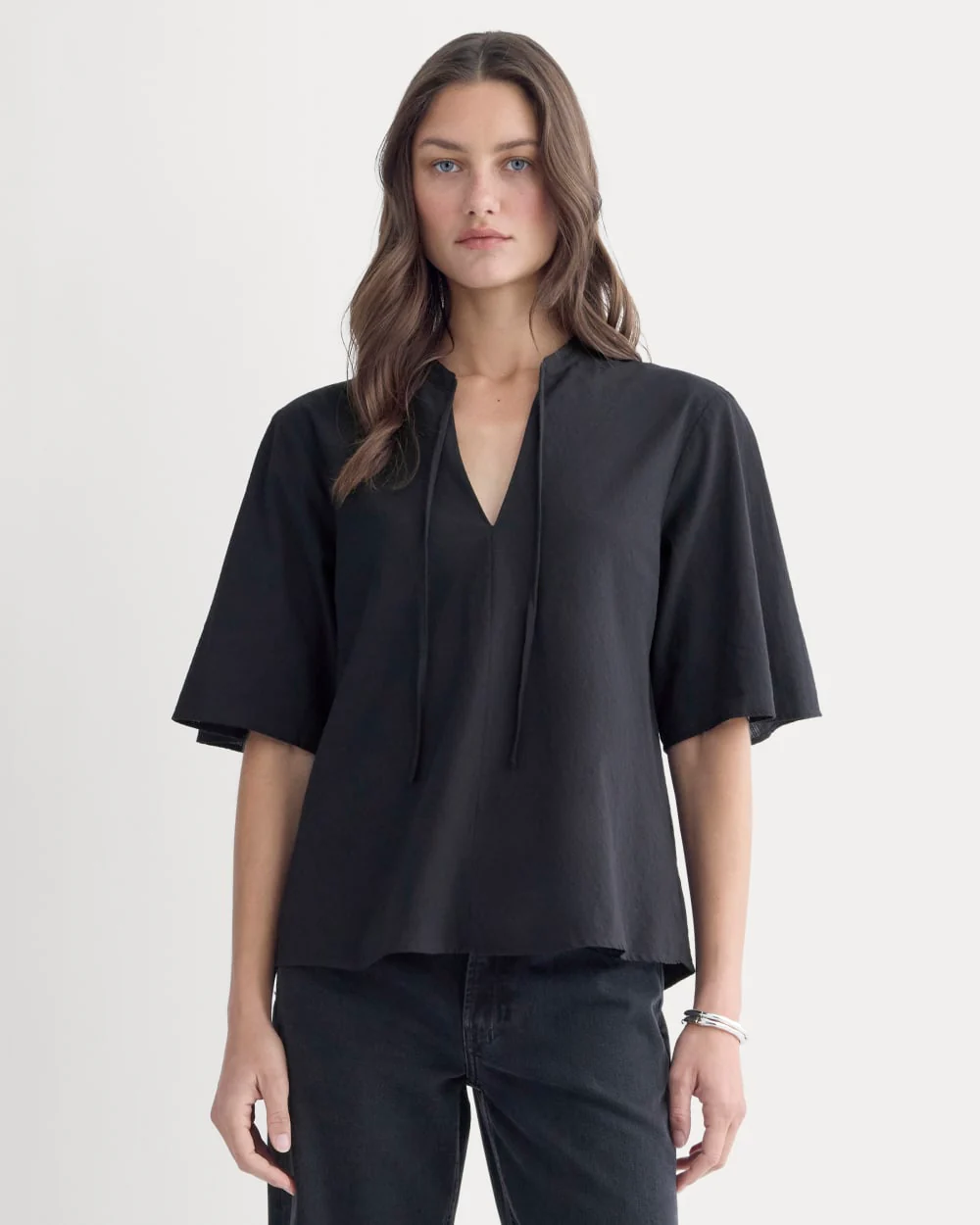 The Gauze Tie-Front Shirt | Black