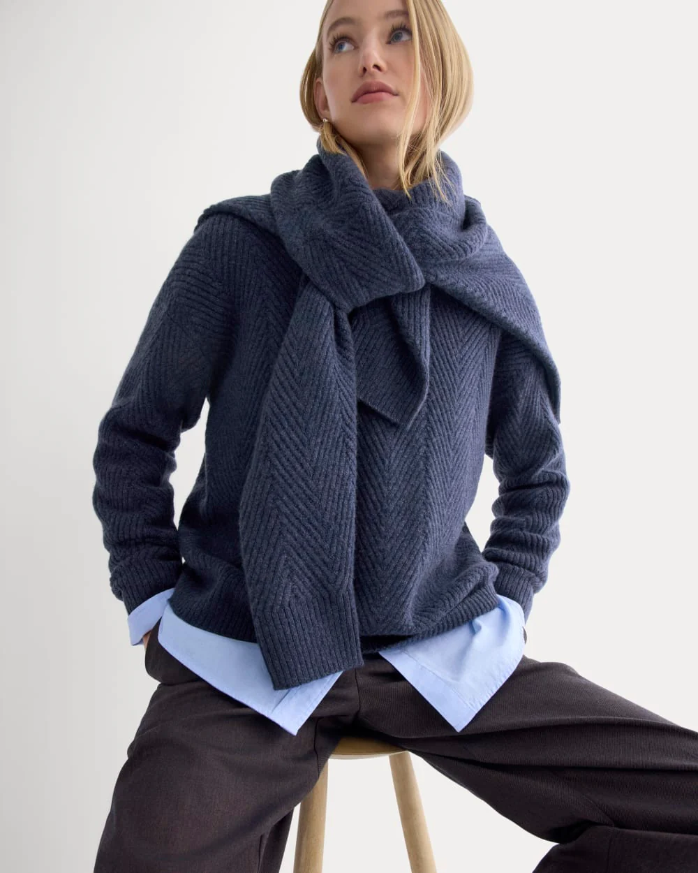 Cashmere Herringbone Sweater | Indigo
