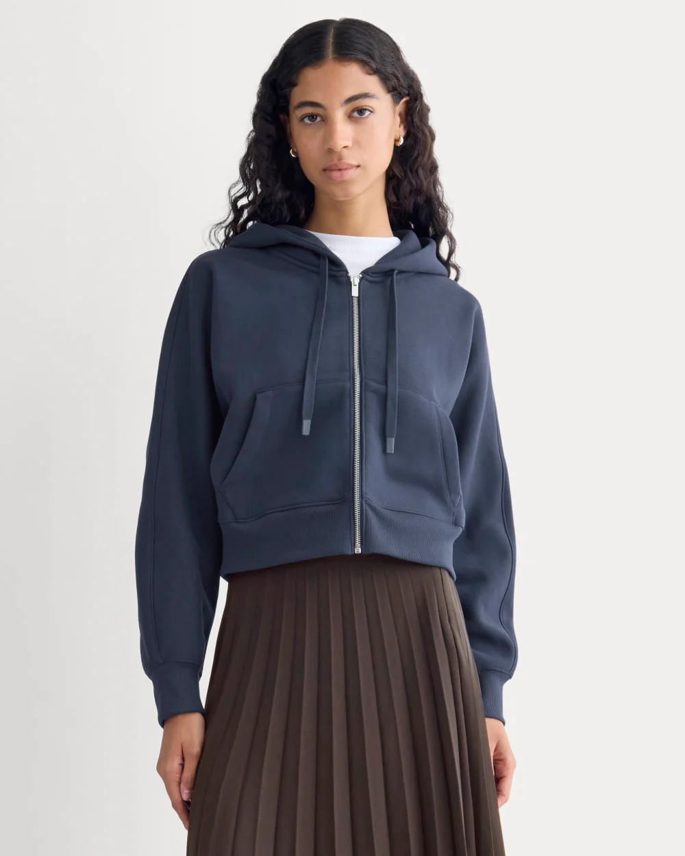 Luxe Fleece Full-Zip Cropped Hoodie | Navy