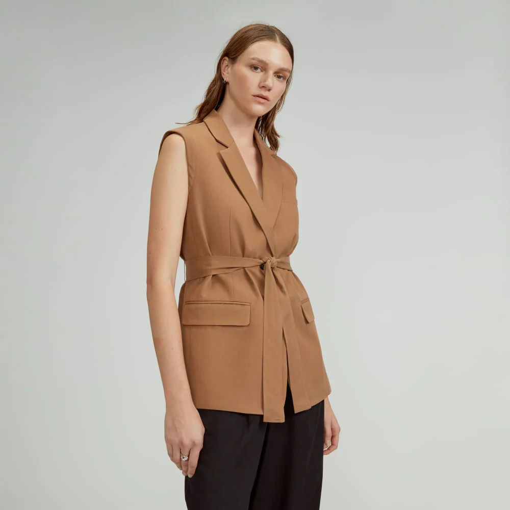 The Sleeveless Blazer in Buttersmooth | Toasted Coconut