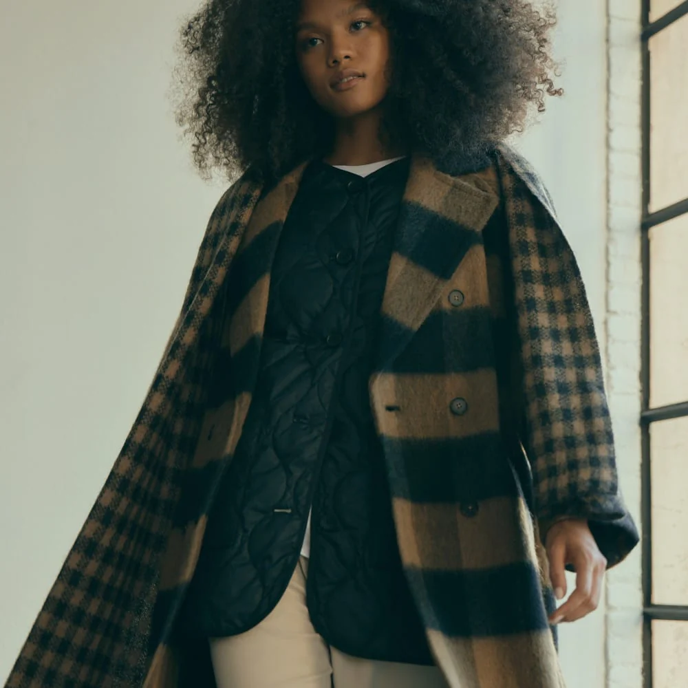 The Brushed Italian ReWool® Peacoat | Camel Buffalo Check