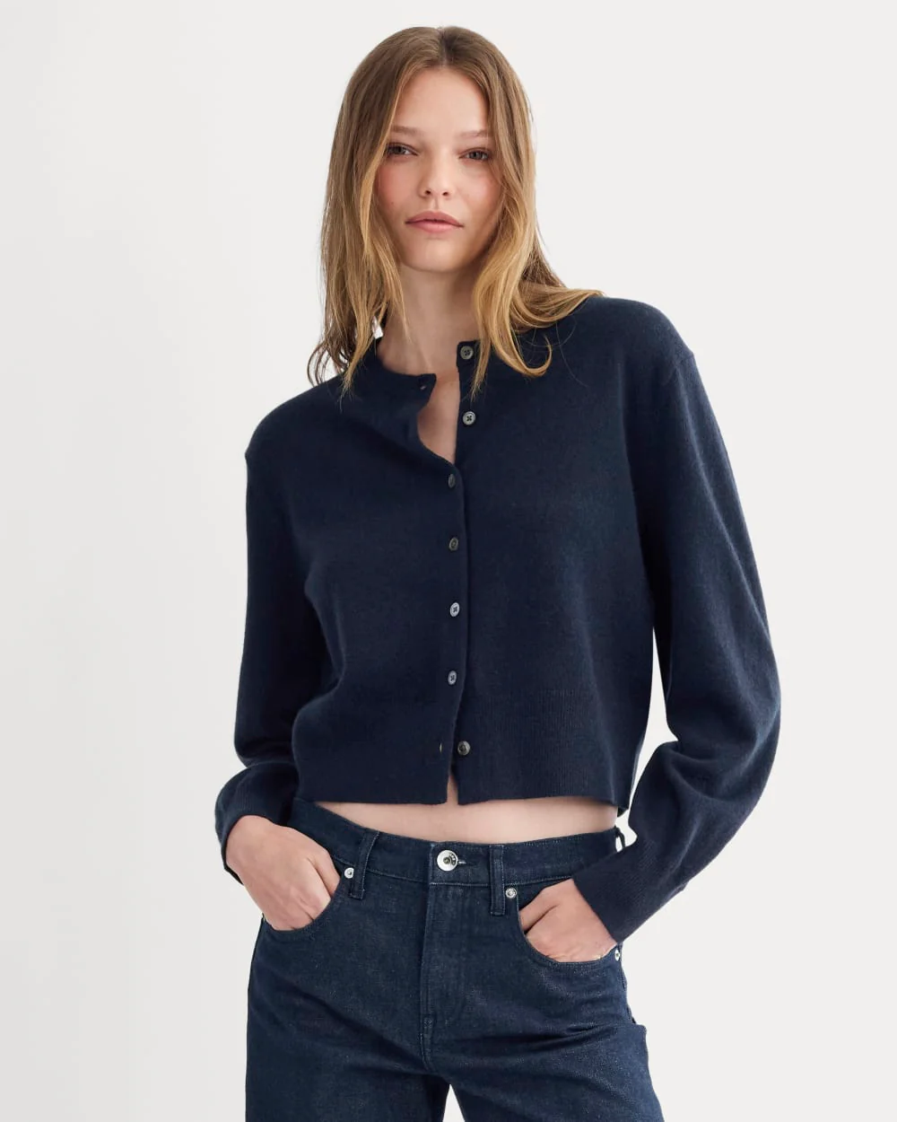 Cashmere Cropped Cardigan | Navy