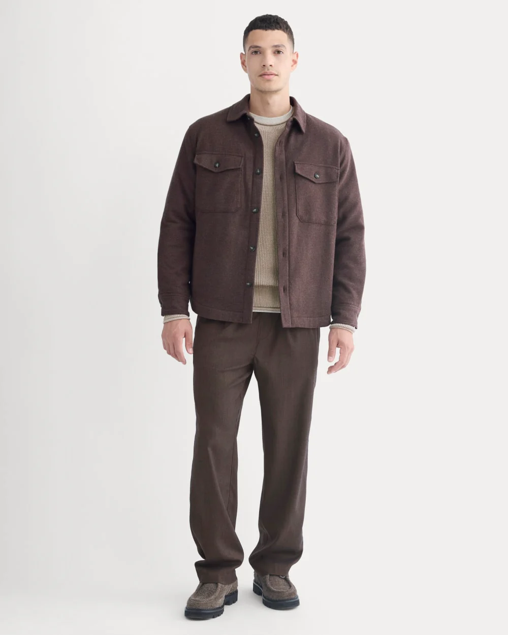 Heavyweight Waffle Twill Overshirt | Heather Earth Brown
