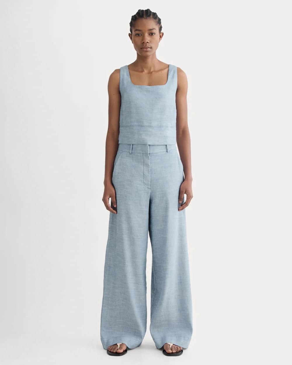 The Wide-Leg Pant in Stretch Linen | Chambray