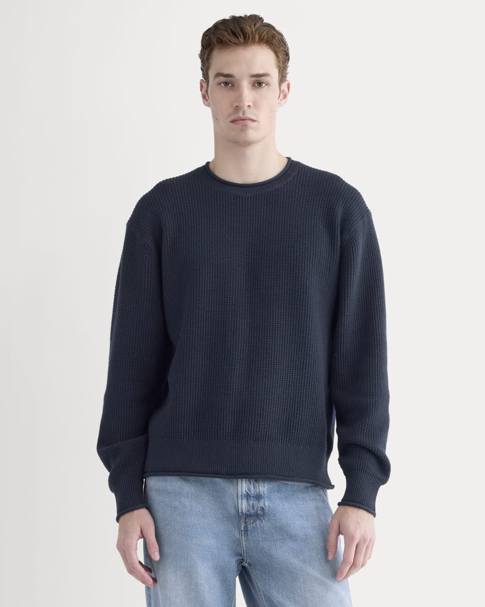 Waffle Rollneck Crew in Everyday Cotton | Navy