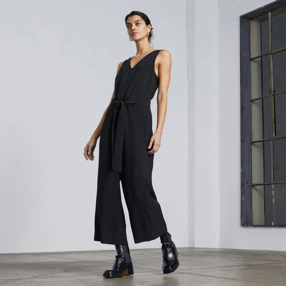 The City Stripe Draped Jumpsuit | Black