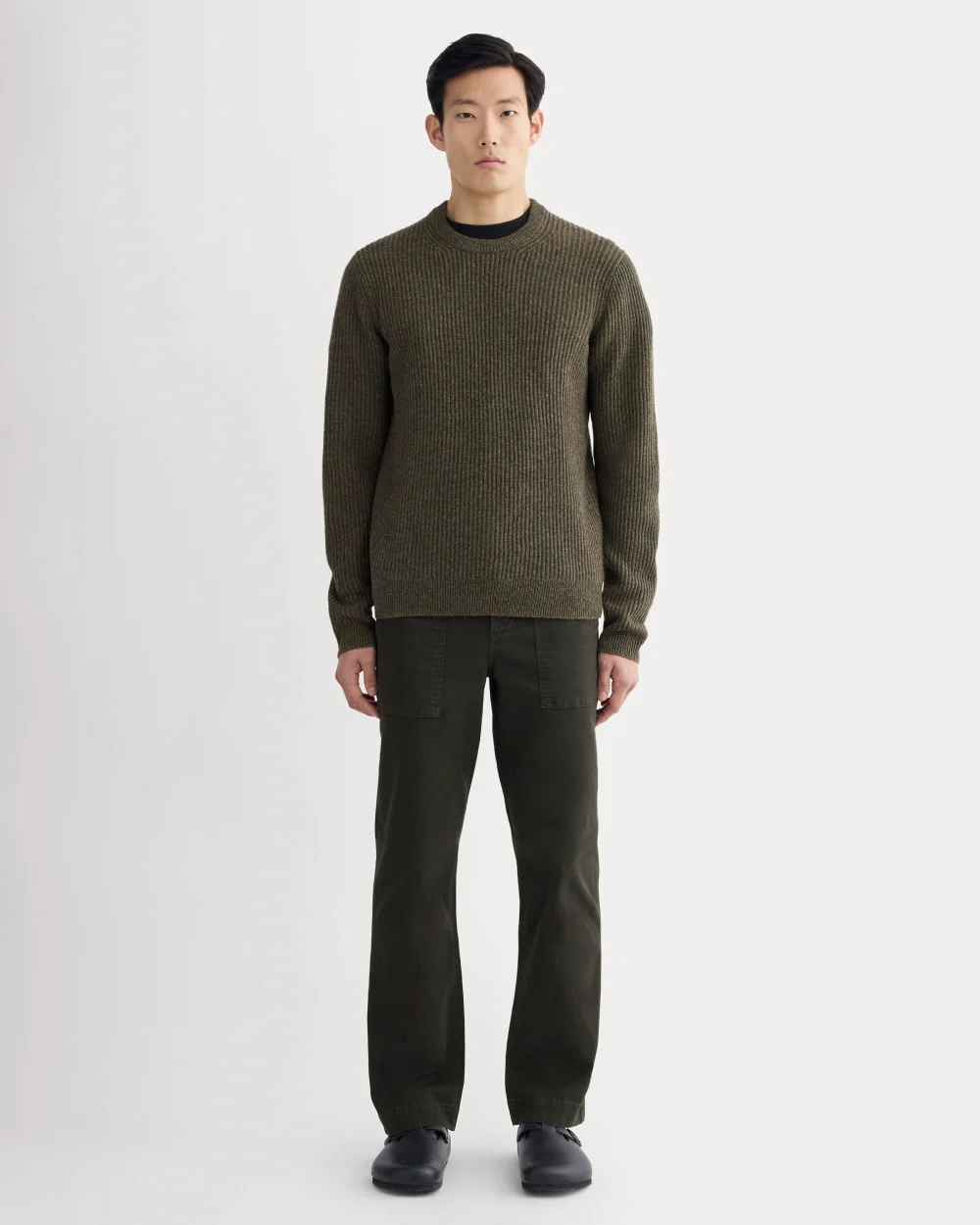 The Fisherman Crew in Wool Cashmere | Heathered Army Green
