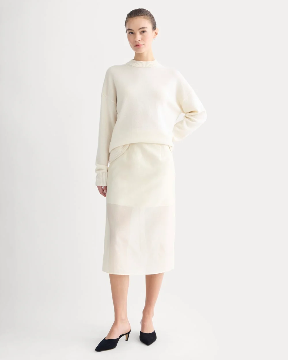 Midi Skirt in Cotton-Silk Organza | Parchment