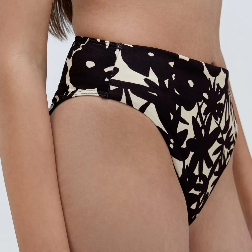 The High-Rise Cheeky Bikini Bottom | Black / Canvas Floral