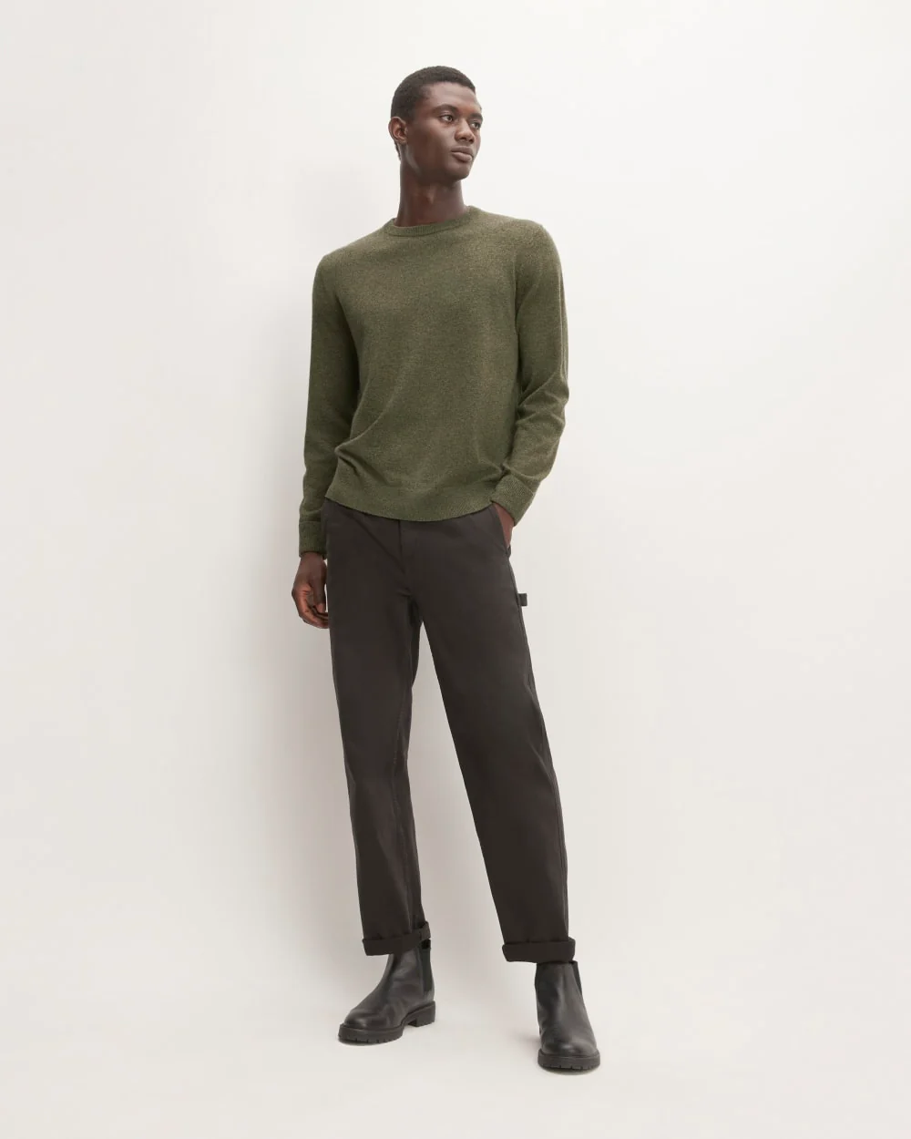 The Grade-A Cashmere Crew | Heathered Army Green