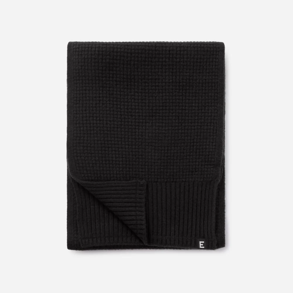 The Felted Merino Waffle-Knit Scarf | Black